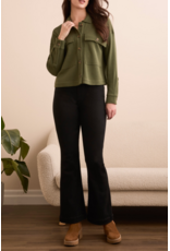 TRIBAL CROP WAFFLE KNIT SHACKET- SPRUCE