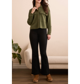 TRIBAL CROP WAFFLE KNIT SHACKET- SPRUCE