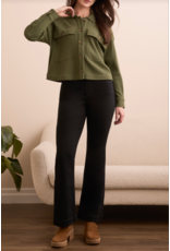 TRIBAL CROP WAFFLE KNIT SHACKET- SPRUCE