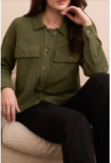 TRIBAL CROP WAFFLE KNIT SHACKET- SPRUCE