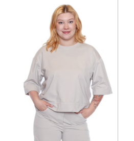 COTTON CREWNECK WITH 3/4 SLEEVE BEIGE