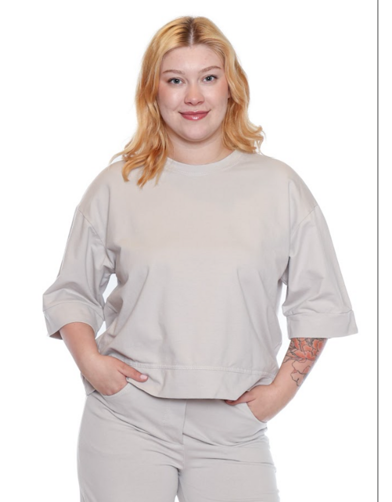 COTTON CREWNECK WITH 3/4 SLEEVE BEIGE