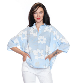 COTTON COLLARED FLORAL PRINTED TOP L.BLUE