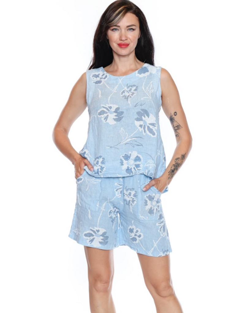 LINEN TANK AND SHORT SET L.BLUE