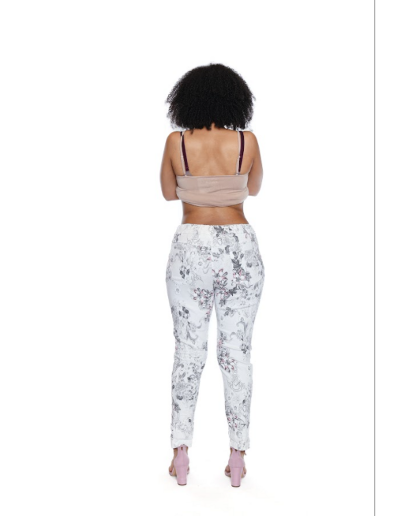 FLORAL DESIGN PRINTED PANTS WHITE