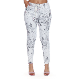 COTTON FLORAL DESIGN PRINTED PANTS WHITE