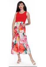 FLORAL LONG DRESS W. RIBBING