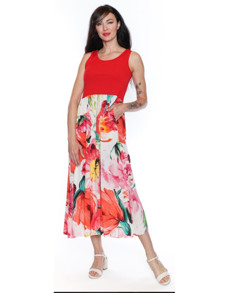 FLORAL LONG DRESS W. RIBBING