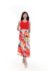FLORAL LONG DRESS W. RIBBING