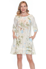 LINEN FLORAL OFF THE SHOULDER DRESS