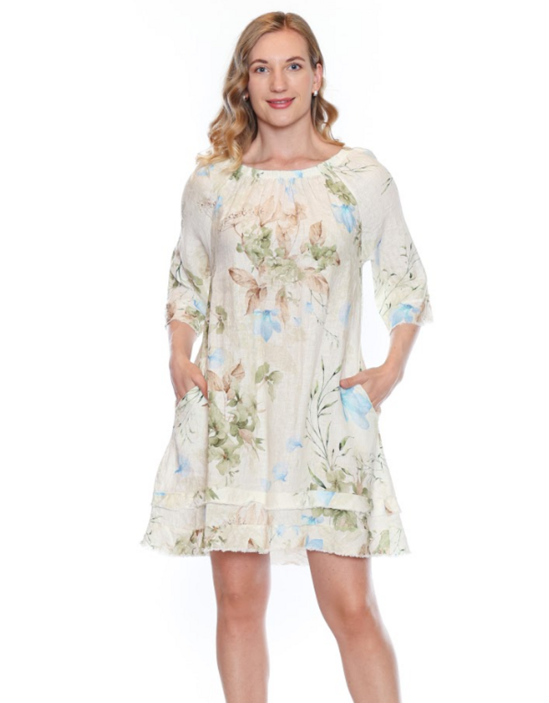 LINEN FLORAL OFF THE SHOULDER DRESS