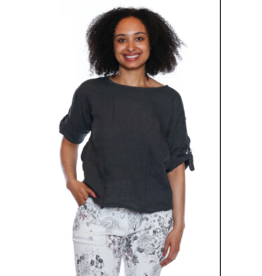 LINEN TOP W. ROLL UP SLEEVE