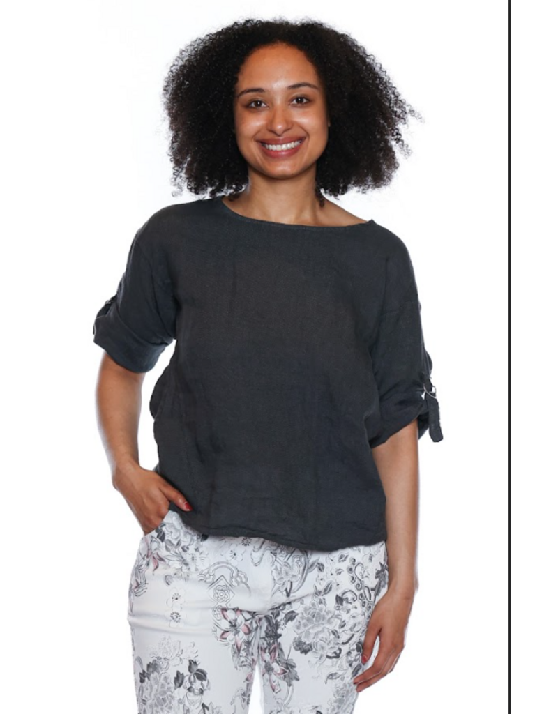 LINEN TOP W. ROLL UP SLEEVE