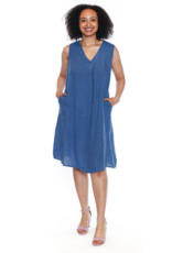 LINEN V NECK TANK DRESS