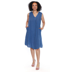 LINEN V NECK TANK DRESS