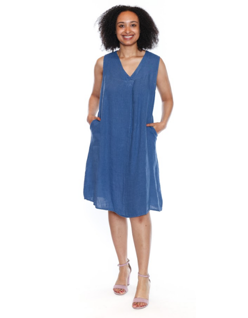 LINEN V NECK TANK DRESS