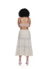 LINEN TIERED SKIRT W. LACE DETAIL