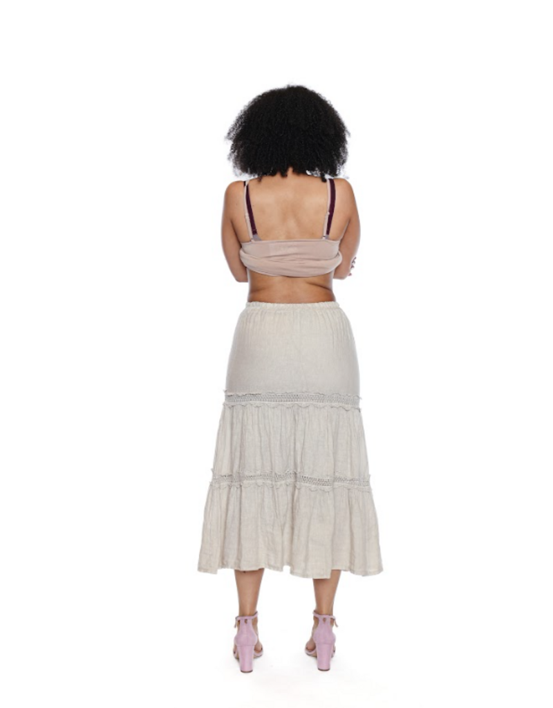 LINEN TIERED SKIRT W. LACE DETAIL