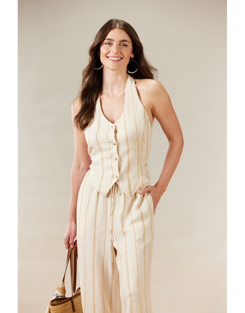 TRIBAL BUTTON FRONT HALTER TOP - DRIFTWOOD