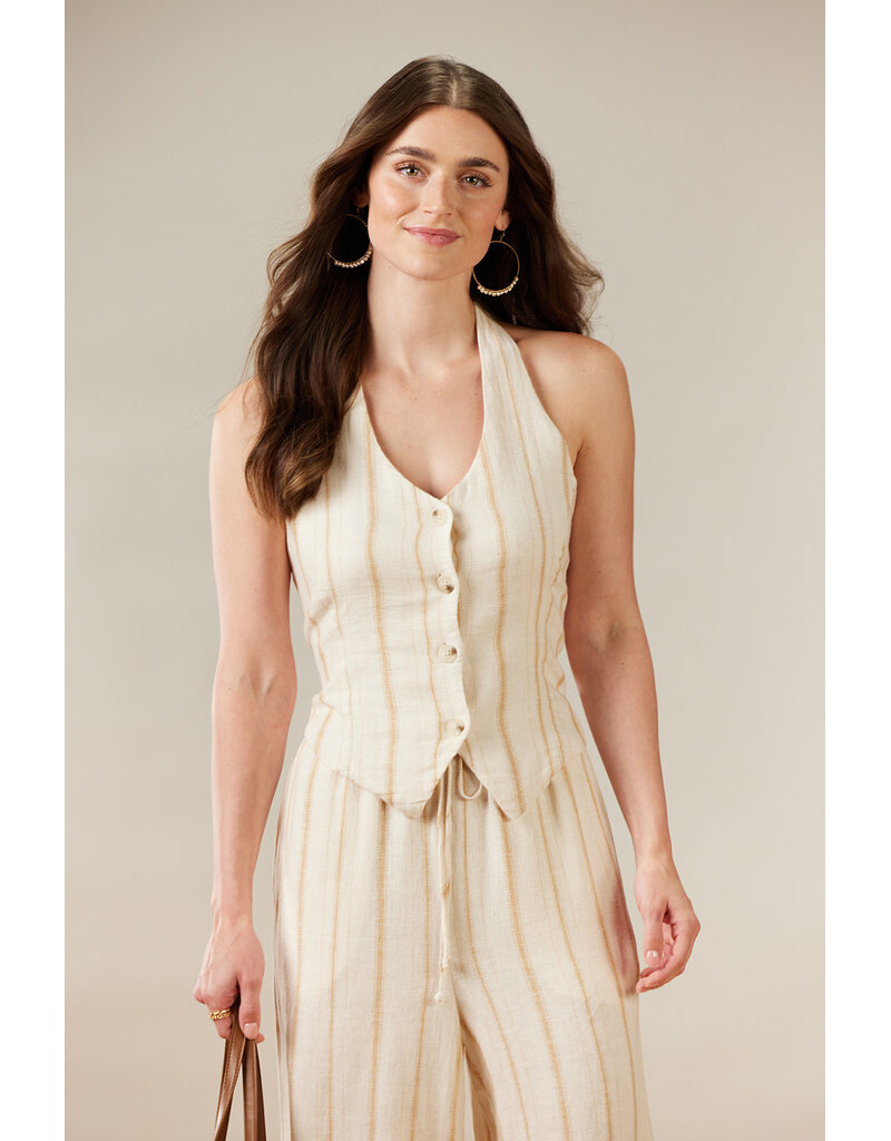 TRIBAL BUTTON FRONT HALTER TOP - DRIFTWOOD