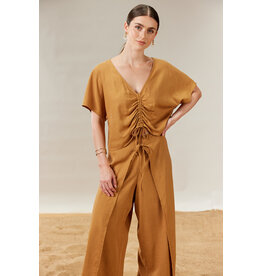 TRIBAL DRAWSTRING FRONT SHELL BLOUSE - SANDCASTLE