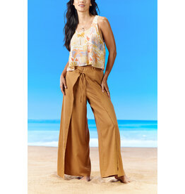 TRIBAL TIE FRONT WRAP PANT - SANDCASTLE - LINEN BLEND