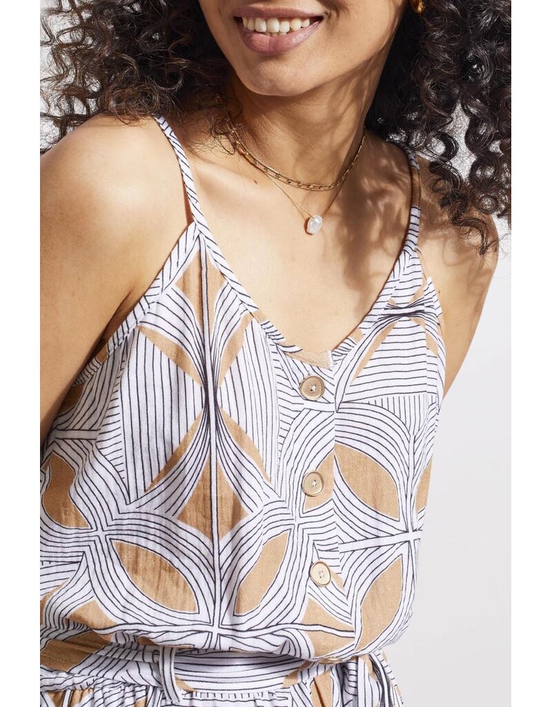 TRIBAL BUTTON FRONT JUMPSUIT WITH BELT