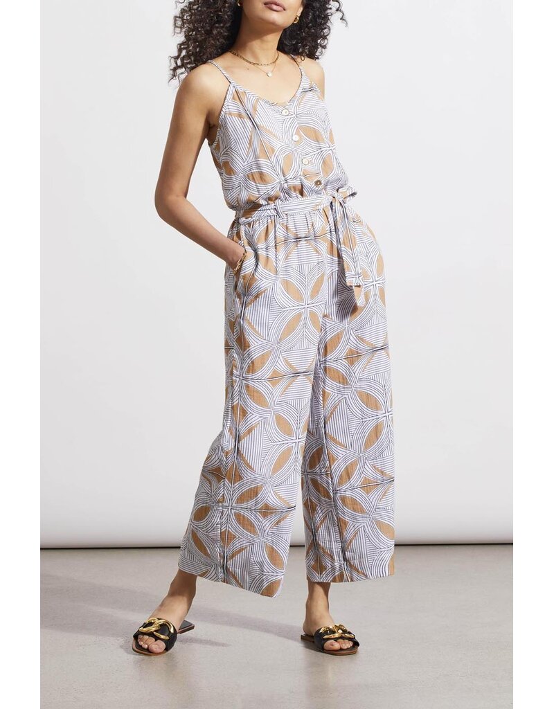 TRIBAL BUTTON FRONT JUMPSUIT WITH BELT