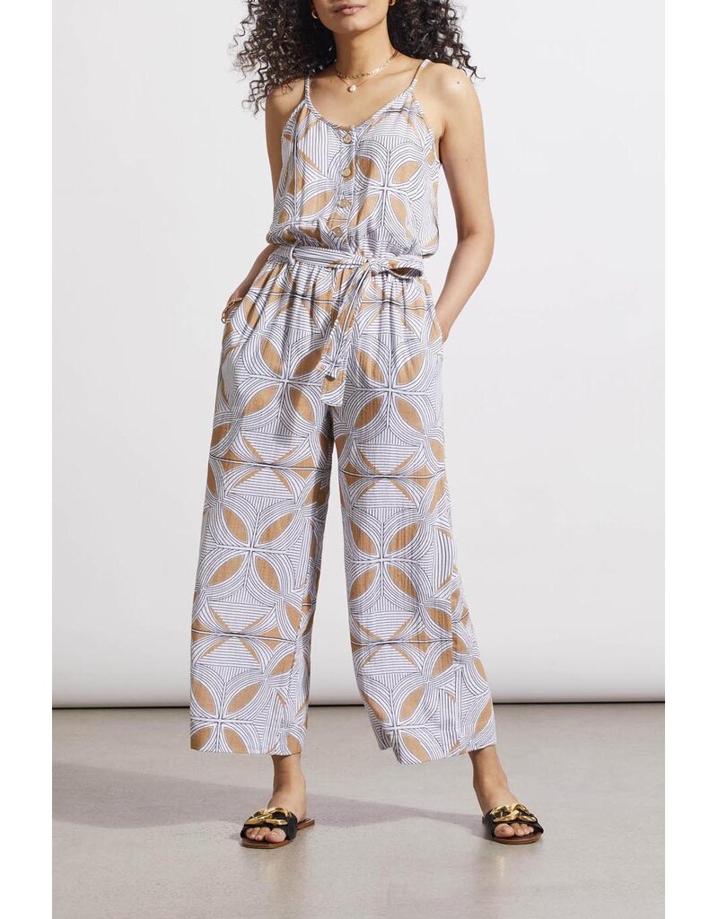 TRIBAL BUTTON FRONT JUMPSUIT WITH BELT