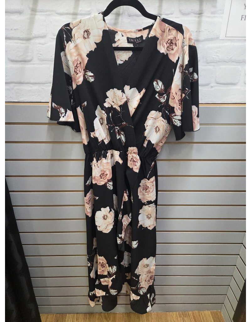 BLACK LONG FLORAL DRESS