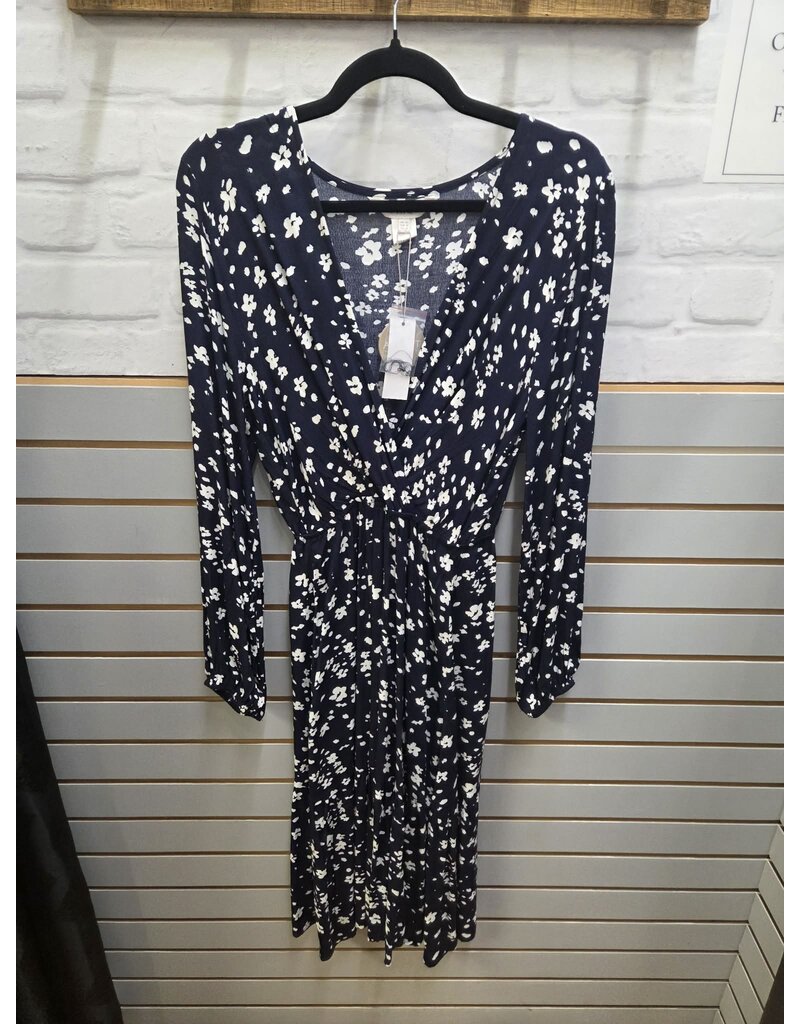 FLORAL NAVY MIDI DRESS