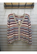 24COLOURS STRIPED BUTTON FRONT CARDIGAN