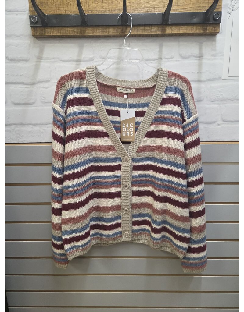 24COLOURS STRIPED BUTTON FRONT CARDIGAN