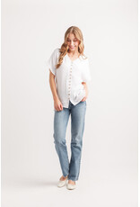 SHORT SLEEVE CRINKLE BUTTON FRONT BLOUSE