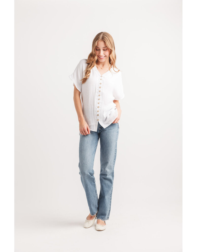 SHORT SLEEVE CRINKLE BUTTON FRONT BLOUSE