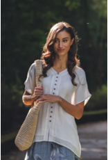 SHORT SLEEVE CRINKLE BUTTON FRONT BLOUSE