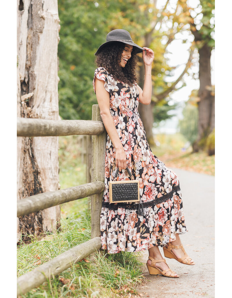 FLORAL SHORT SLEEVE MAXI DRESS