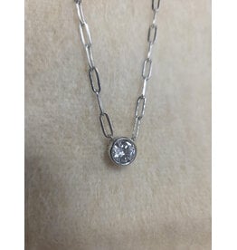 STERLING SILVER PAPER CLIP CZ NECKLACE