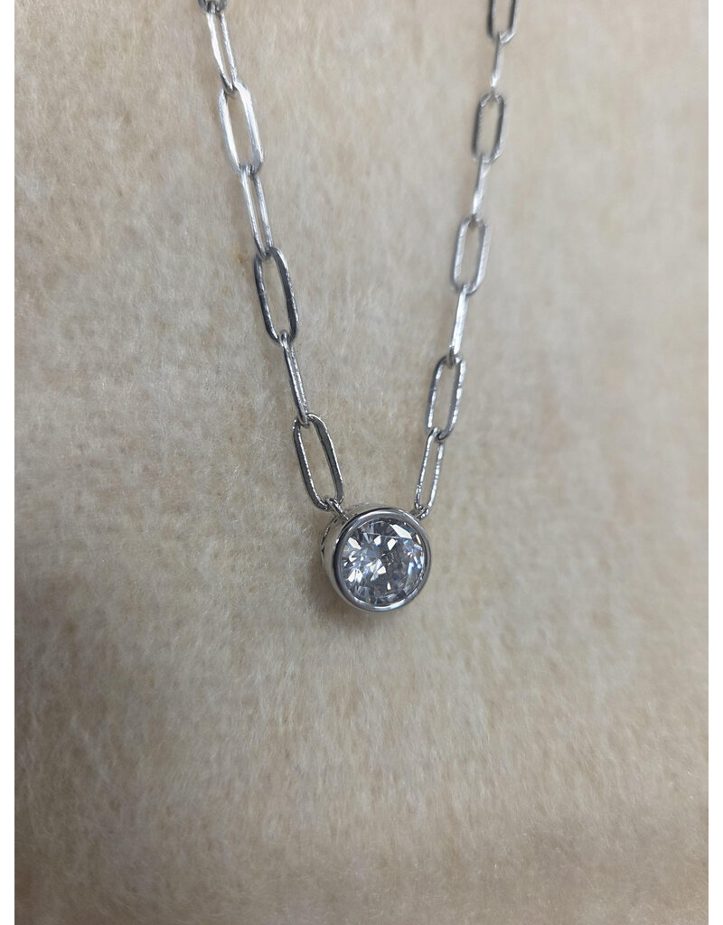 STERLING SILVER PAPER CLIP CZ NECKLACE