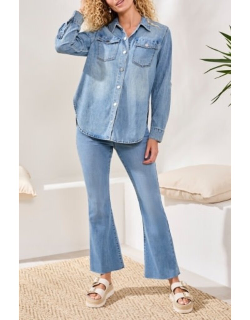 TRIBAL CLASSIC DENIM SHIRT W/ROLL UP SLEEVES-OCEANWASH