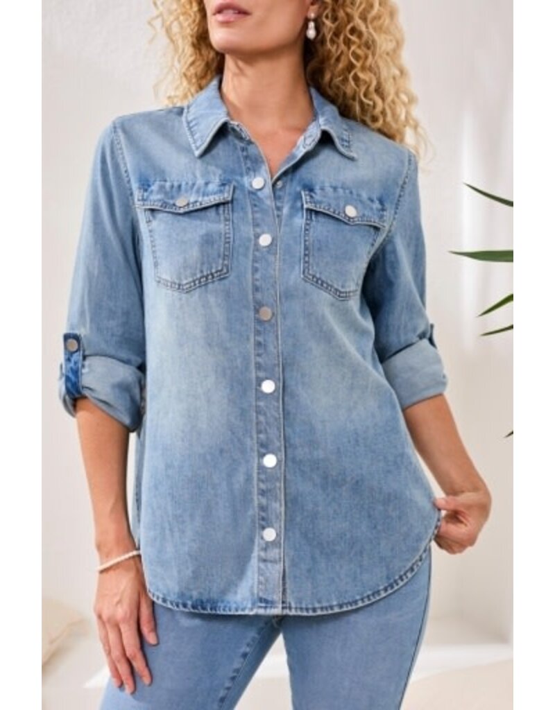 TRIBAL CLASSIC DENIM SHIRT W/ROLL UP SLEEVES-OCEANWASH