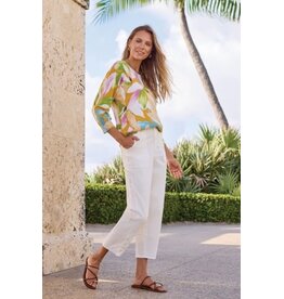 TRIBAL SOFT YARN THREE-QUARTER SLEEVE CREWNECK SWEATER-WISTERIA