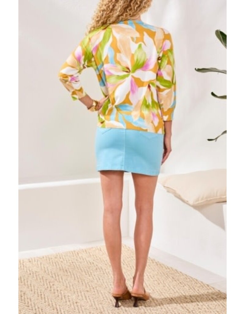 TRIBAL SOFT YARN THREE-QUARTER SLEEVE CREWNECK SWEATER-WISTERIA