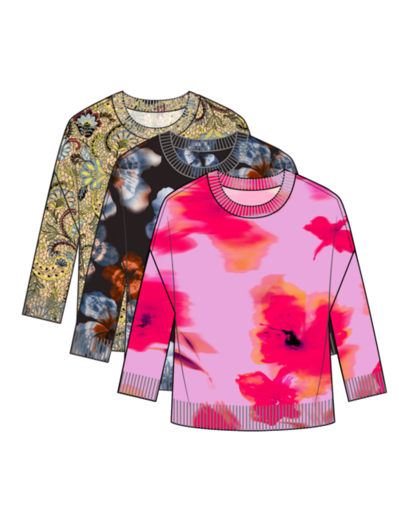 TRIBAL SOFT YARN THREE-QUARTER SLEEVE CREWNECK SWEATER-WISTERIA