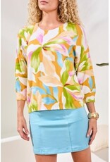 TRIBAL SOFT YARN THREE-QUARTER SLEEVE CREWNECK SWEATER-WISTERIA