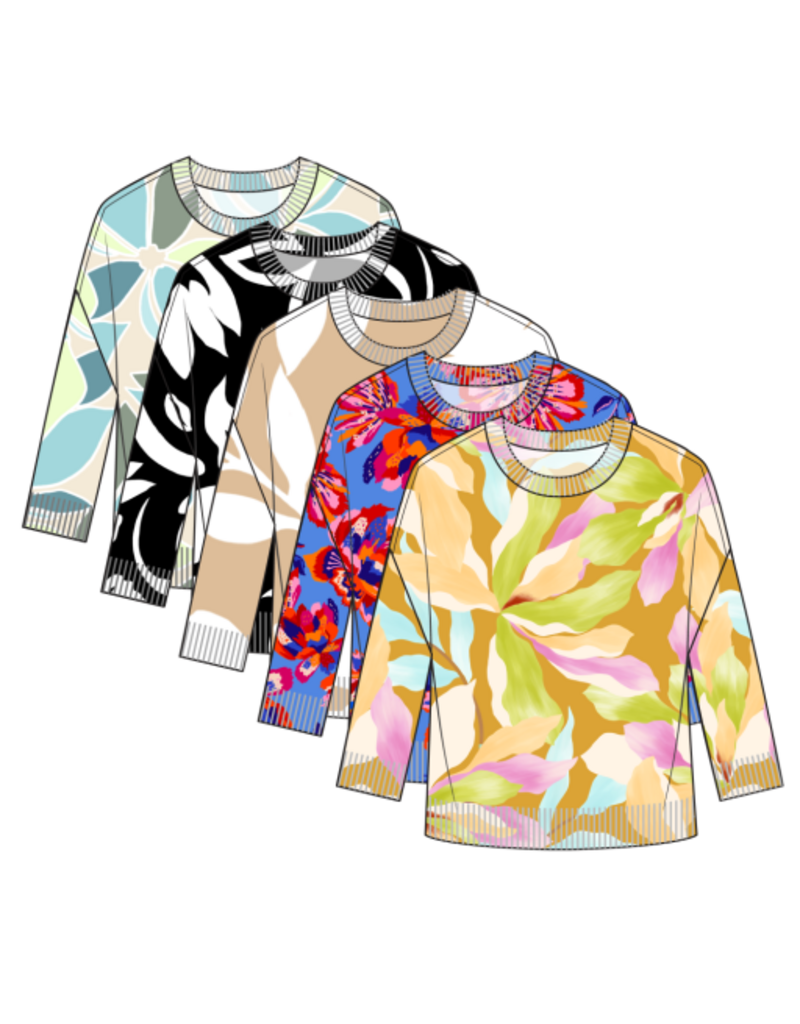 TRIBAL SOFT YARN THREE-QUARTER SLEEVE CREWNECK SWEATER-WISTERIA