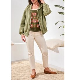 TRIBAL COTTON PUFF SLV ZIP UP HOODIE W/ SPECIAL WASH EFFECT-RAINFOREST