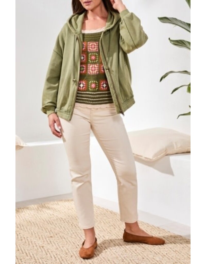 TRIBAL PUFF SLV ZIP UP HOODIE W/ SPECIAL WASH EFFECT-RAINFOREST