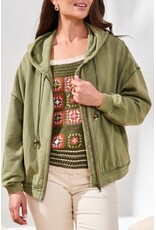 TRIBAL PUFF SLV ZIP UP HOODIE W/ SPECIAL WASH EFFECT-RAINFOREST