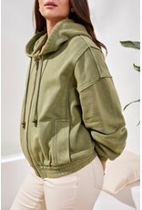 TRIBAL PUFF SLV ZIP UP HOODIE W/ SPECIAL WASH EFFECT-RAINFOREST